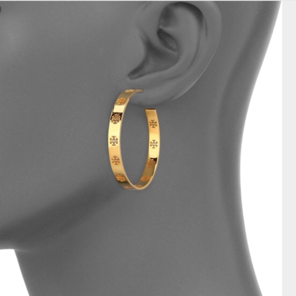 ✨NEW TORY BURCH✨ PIERCED TB LOGO HOOP EARRINGS - Picture 6 of 6